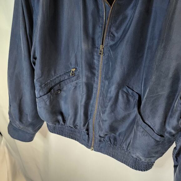80s Members Only Silk Zip Retro Bomber Jacket Shoulder Pads - Picture 3 of 14